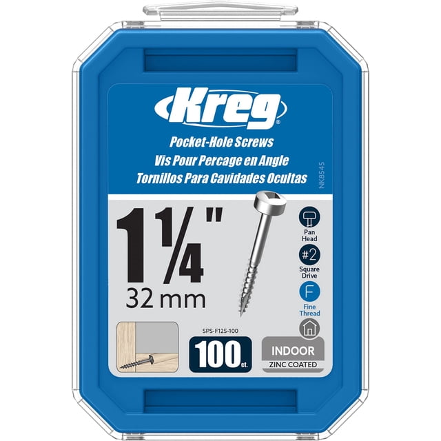 Tornillos Kreg SPS-F125-100 con bolsillo de zinc y rosca fina de 1.25 pulgadas