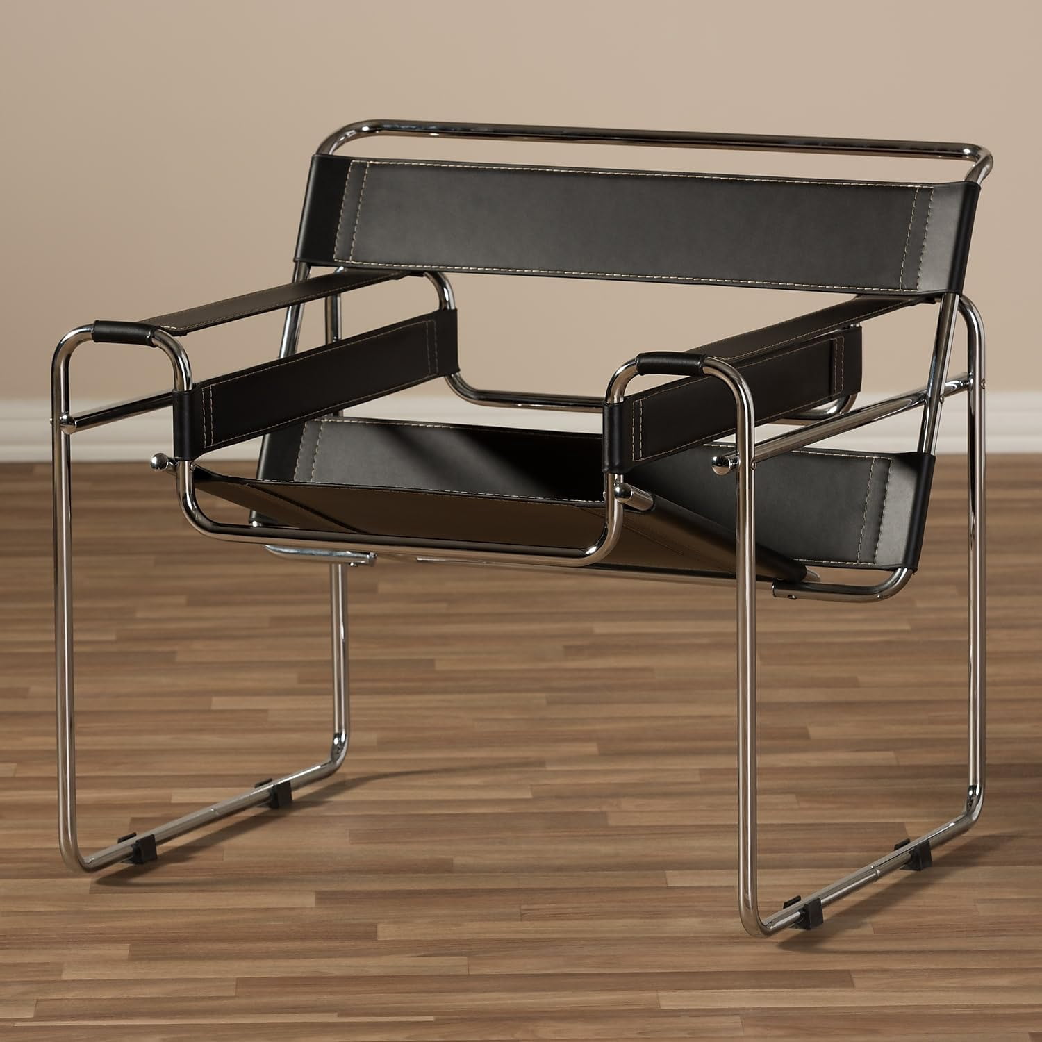 Baxton Studio Jericho Cream Leather Mid-Century Modern Accent Chair