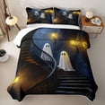 thumbnail image 2 of Feelyou Halloween Ghost Quilt Full, Spooky Gothic Castle Full Bedspread Sets, Dark Blue, 3pcs, 1 Comforter and 2 Pillowcases, 2 of 7