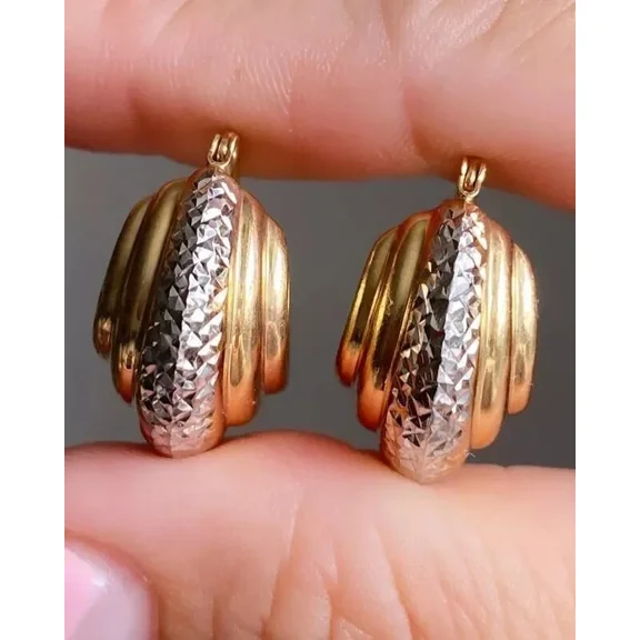 ORLOV DIAMONDS Delicate Solid Hoop Vintage Style Women's Earrings 14K Yellow Gold Plated Silver