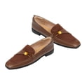 thumbnail image 4 of Zapatos de cuero para mujer, estilo retro francés, puntera cuadrada, zapatos de vestir de goma antideslizantes para mujer, para oficina, negocios, al aire libre, marrón oscuro, 38, talla EU, 4 of 12