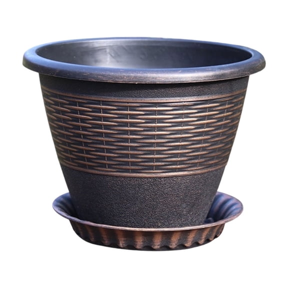 ToyKingdee Plant Pot, Plastic Flower Pot for Indoor & Outdoor with Drainage Holes & Saucer, Plaid Pattern Planters Garden Pots for Herbs