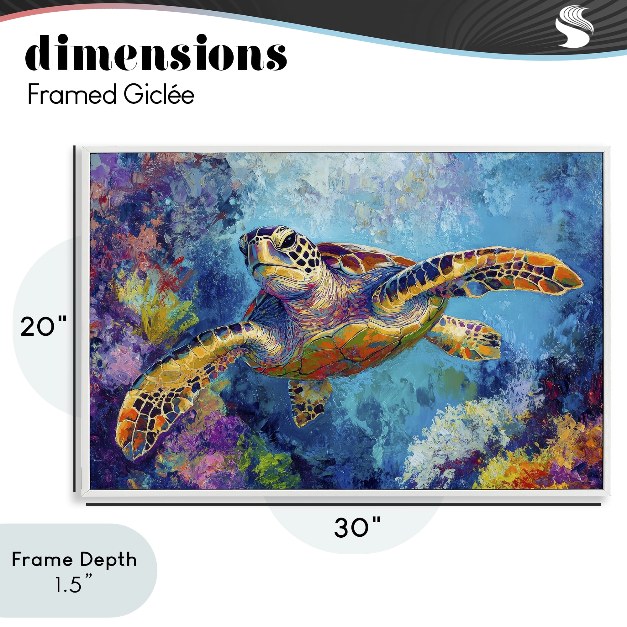 Stupell Industries Colorful Sea Turtle over Coral White Framed Giclee Art, design by Petal Prints Design