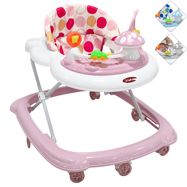 Andadera para Bebé Hongo Musical Juguetes Interactivos Altura Ajustable Ruedas de Goma Apta desde 6 meses y hasta 12 kg - Rosa