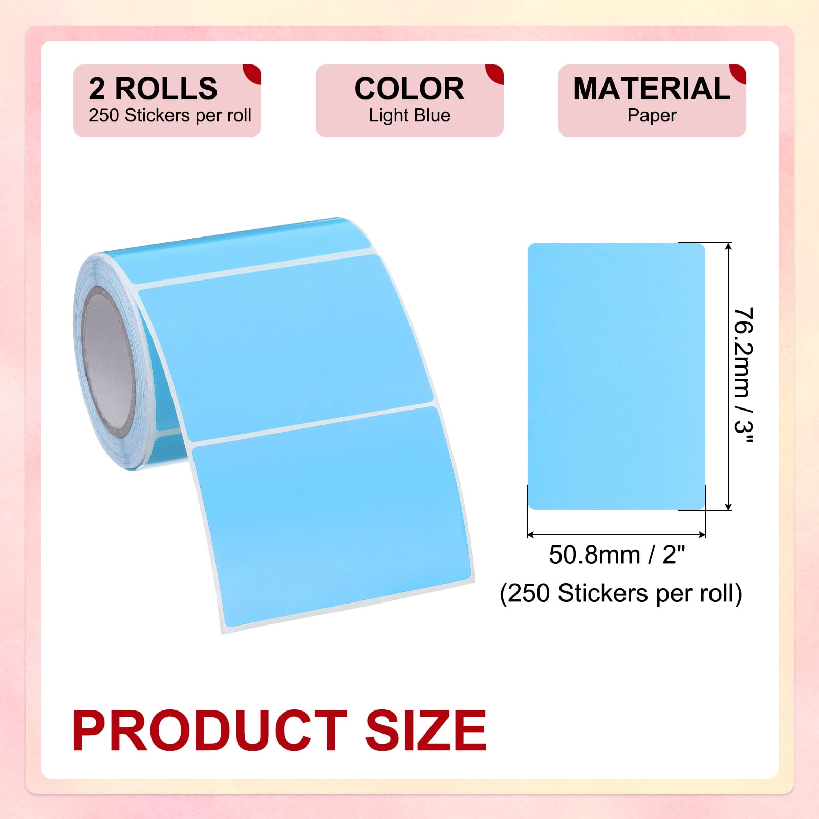 Rectangle Sticker Self-Adhesive Color Coding Labels Thermal Transfer Label Roll for Office Inventory Organize Name Tag Light Blue