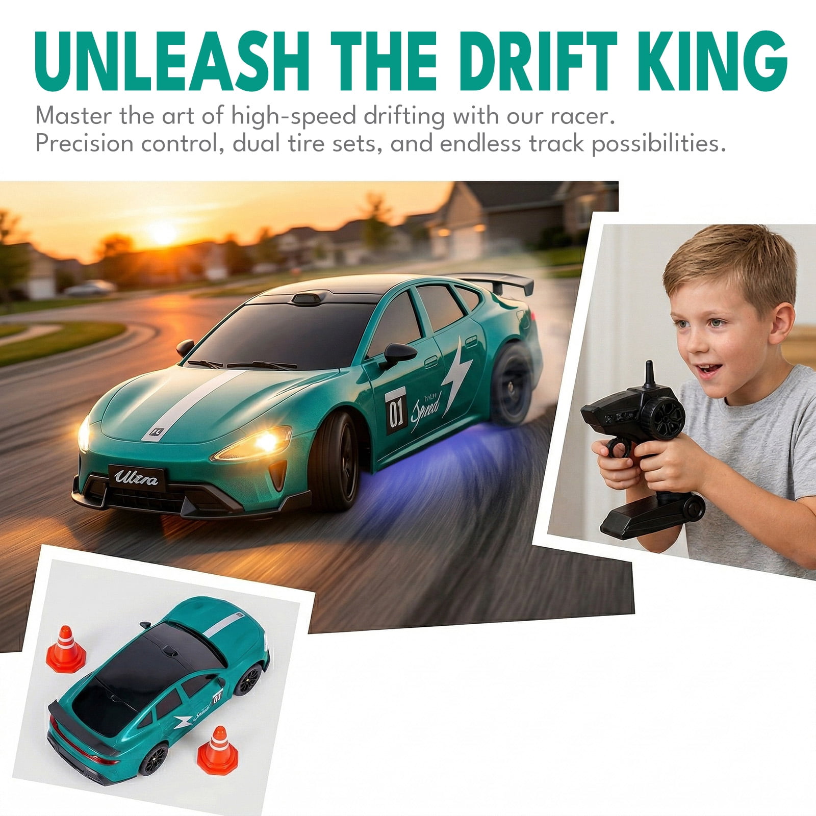RC Car for Kids,1:20 Remote Control Car Toys with LED Lights, 30KM/H 4WD High Speed RC Vehicle Gift for Boys Girls Adults, Racing & Drifting
