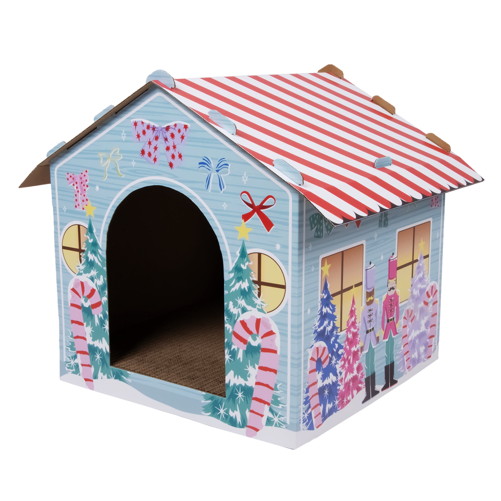 Kitty City Christmas Winter Wonderland Cardboard Cat House with Corrugate Scratching Pad, Multicolored, One Size