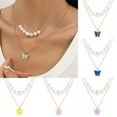 thumbnail image 2 of GKNET Boho Double Layer Pearl Butterfly Charm Pendant Necklace Fashion Delicate Jewelry Women-Blue, 2 of 9