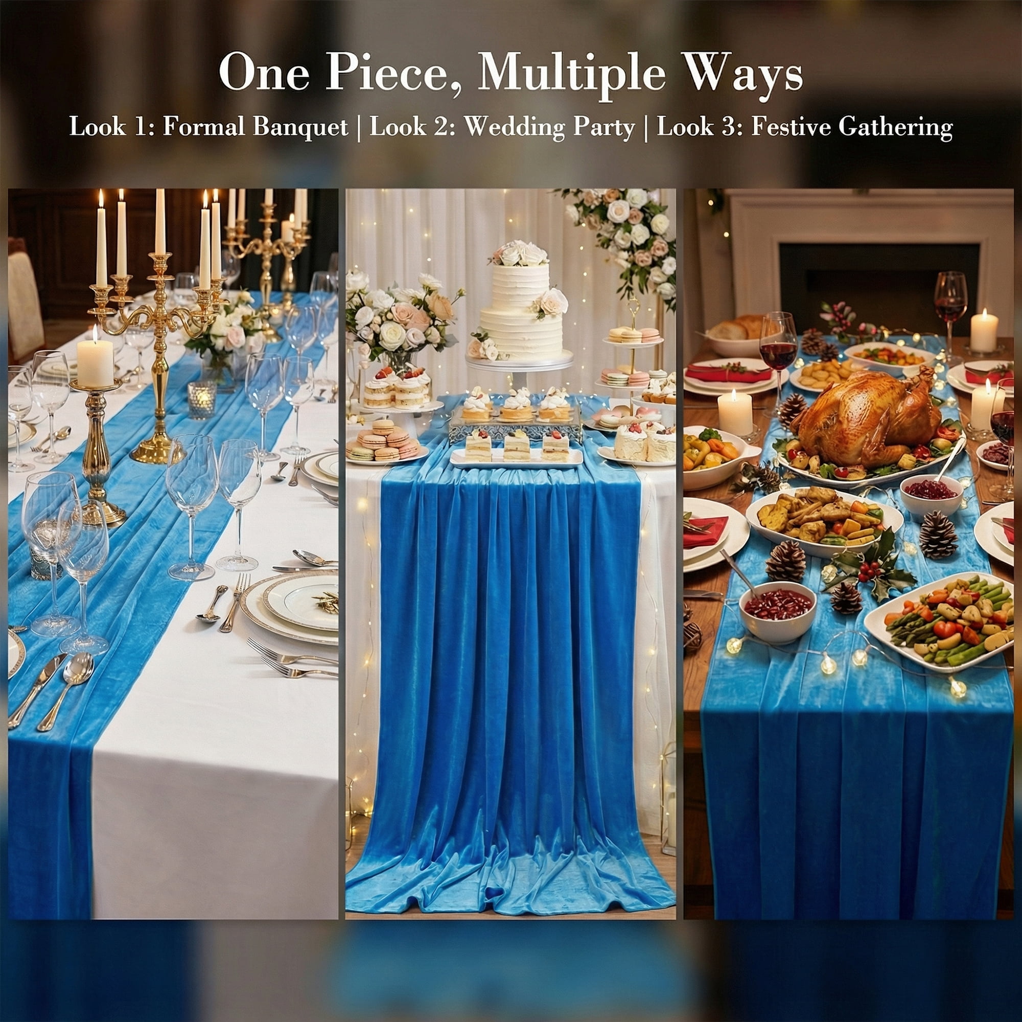 Unique Bargains Decorations Long Polyester Kitchen Runner Peacock Blue 27.6x118.1in