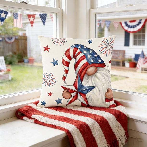 Fundas de cojín patrióticas de 45 x 45 cm – Fundas de lino lavables a máquina para el Día de la Independencia, ideales para la decoración del hogar, sala de estar, sofá, sillón y dormitorio.