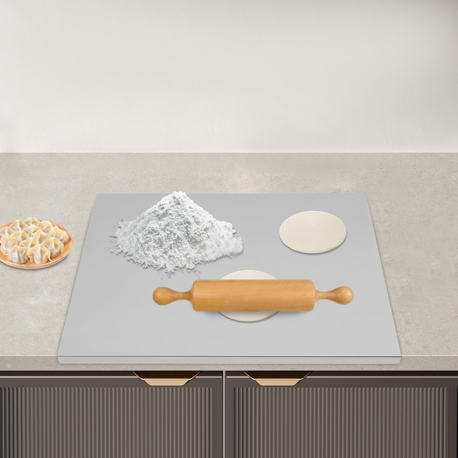 60*50*1.5cm Stainless Steel Chopping Cutting Board Counter Top Protector with L-shaped Folded Edge