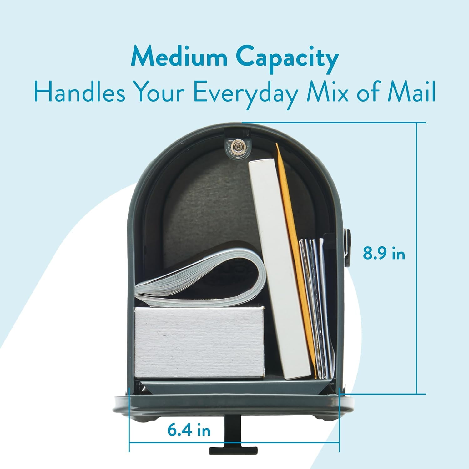 Weather-Resistant Steel Metal Post Mounted Mail Box for Outside, Gunmetal Grey, Medium Curbside Mailbox with Magnetic Latch, USPS Approved for Residential Delivery