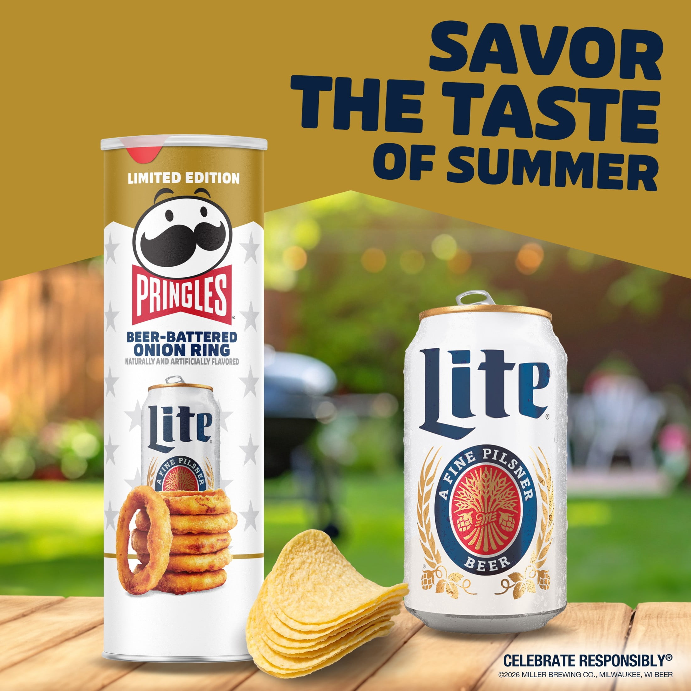 Pringles Beer-Battered Onion Ring Potato Crisps Chips, Lunch Snacks, 5.5 oz Canister
