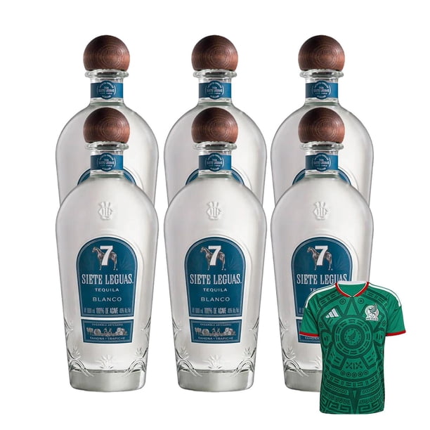 6 Tequila 7 Leguas Blanco 1 L + Jersey Verde