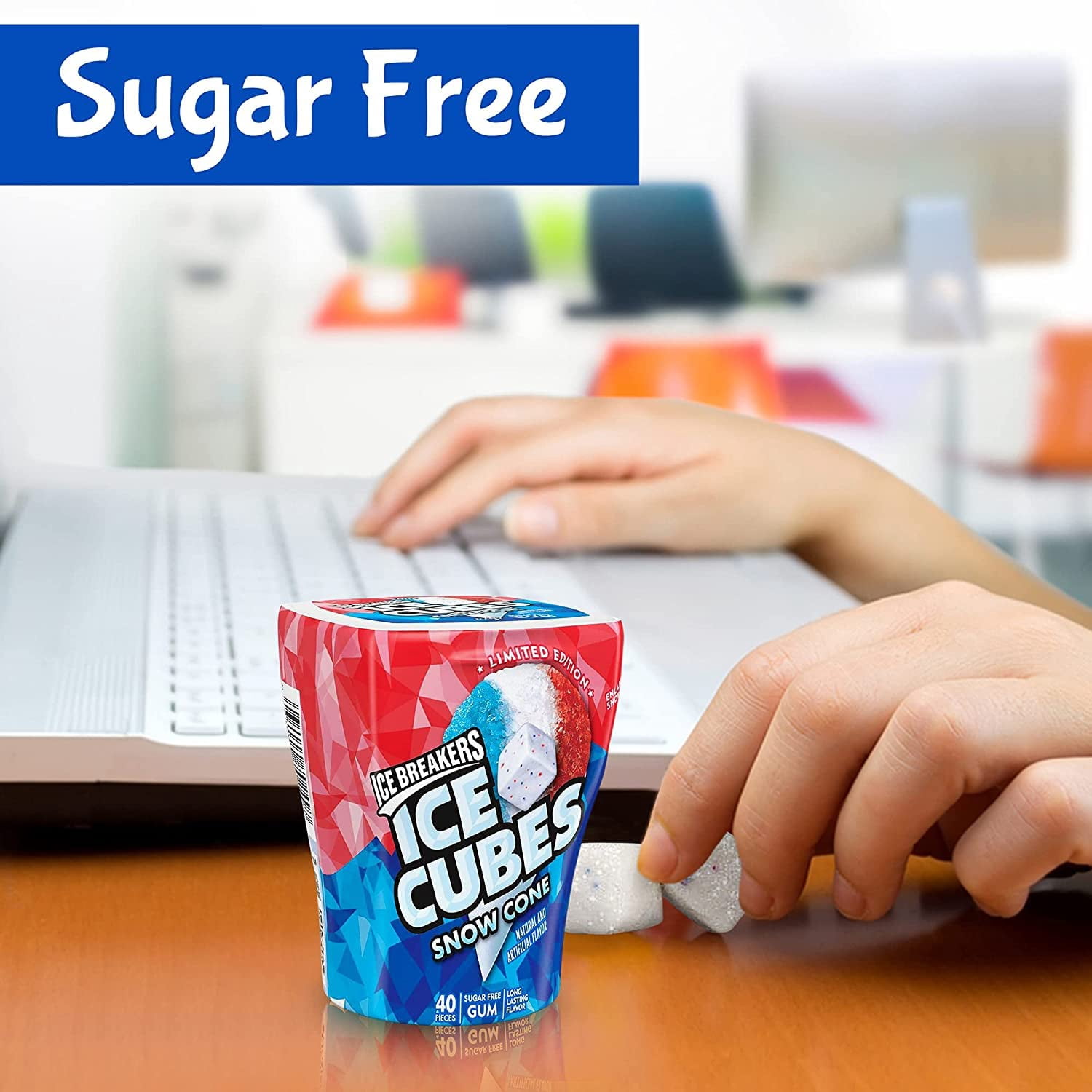 Ice Breakers Ice Cubes – Limited Edition Snow Cone Sugar Free Gum – Refreshingly Cool Cubed| Pack of 4 3.24 oz, Bottles 40 Pieces (160 Cubes)