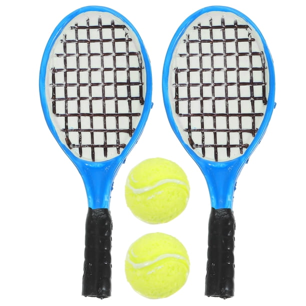 BRIGHTFUFU 4 Uds Mini modelos de raqueta de tenis de simulación decoración de escritorio para el hogar accesorio para casa de juegos (como se muestra, 2 uds raquetas + 2 uds pelotas)