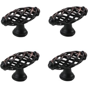 PILYON Cabinet Knobs 4 Pack Black Bird Cage Handle Cabinet Door Handle Cabinet Wardrobe Door Black Round Handle,Zinc-Black Red Ancient-57 * 21mm
