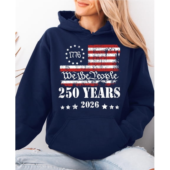 Teeso 250th America Anniversary Hoodie: US 250 Years Patriotic Independence Day We The People July 4th, Navy S
