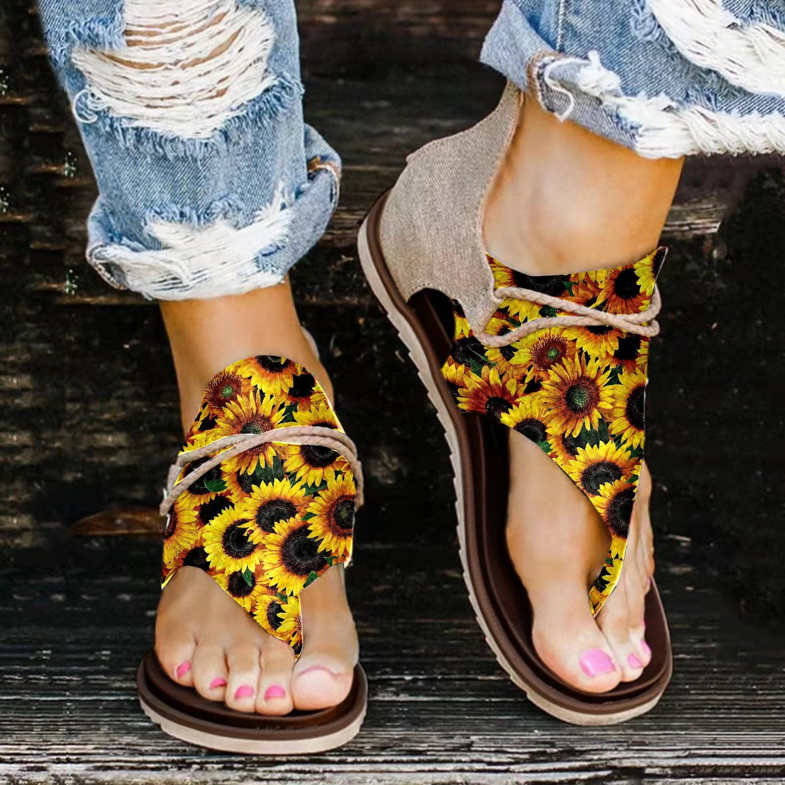 Leopard Flip Flop for Women Gladiator Sandals Casual Comfy Vintage Summer Flat with Back Zipper 