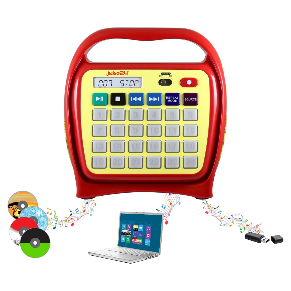 Juke24 - Portable, Digital Jukebox with CD Player and Karaoke Function -  Red/Yellow