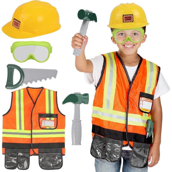 Worker Dressup Set for Boys Girls 3 4 5 Years Old, Toddler Tool Pretend Play with Construction Vest & Hat,Halloween Dressup
