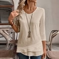 thumbnail image 2 of Enjoytime Hauts pour Femmes à Manches 3/4 Couleur Unie Col Rond Chandail Blouse Été Chic Décontracté Chemise de Travail, 2 of 8