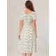 thumbnail image 5 of Vestido Floral Con Escote Cuadrado Para Mujer Vestido A Media Pierna Con Abertura Y Manga Corta Abullonada Blanco S, 5 of 6