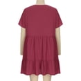 thumbnail image 3 of Abcnature Summer Dress, Casual Dresses for Women Casual V-Neck Short Sleeve Folding Solid Dress, Plus Size Dress Beach Sundresses Mini Dress Wine XL, 3 of 6