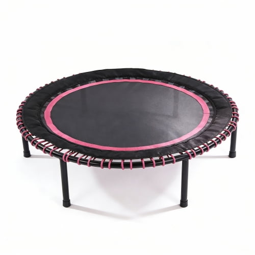 48 Inch Springless Mini Fitness Trampoline for Adults & Kids, 450lbs Capacity Quiet Rebounder with Bungee Ropes, Low Impact Indoor/Outdoor Exercise Equipment, Cardio Jumping Trainer for Home Gym Pink