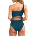 thumbnail image 3 of Traje de baño de dos piezas con lazo de Bikini de cintura alta y un hombro para mujer, traje de baño de bikini sexy de cintura alta para mujer, 3 of 8