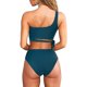 thumbnail image 3 of Traje de baño de dos piezas con lazo de Bikini de cintura alta y un hombro para mujer, traje de baño de bikini sexy de cintura alta para mujer, 3 of 8