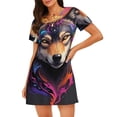 thumbnail image 4 of Salouo Colorful Wolf Head Print Short Sleeve Sleepshirt for Womens Comfy Nightgown Scoopneck Cute Nightdress Ruffle -3X-Large, 4 of 7