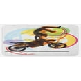 thumbnail image 1 of Motorcycle Kitchen Mat, Sketch of Biker Performing Image on Abstract Colorful Background Modern Print, Plush Decorative Kitchen Mat with Non Slip Backing, 47" X 19", Black Yellow, by Ambesonne, 1 of 1