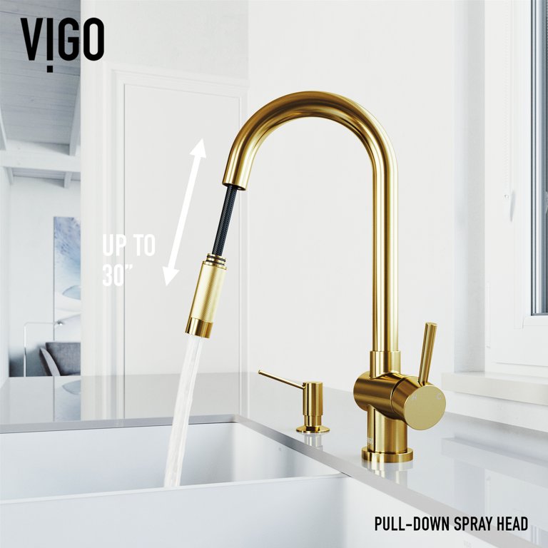 Gramercy Single-Handle Pull-Down Sprayer Kitchen Faucet with Soap Dispenser in Matte Gold Gramercy Single-Handle Pull-Down Sprayer Kitchen Faucet with Soap Dispenser in Matte Gold