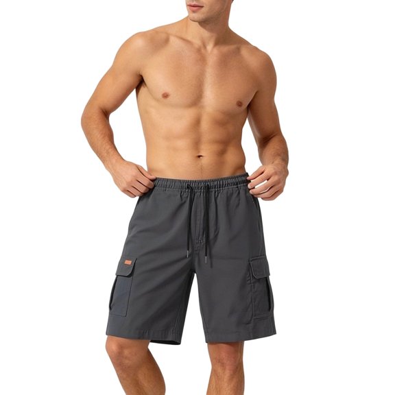 Men's Relaxed Fit Cargo Shorts, Elastic Drawstring Waist Shorts with Multi-Pockets and Quick Dry Fabric Outdoor Hiking Dark Gray XXL