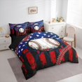 thumbnail image 2 of Manfei Baseball 7-Piece King Bedding,Rustic Usa Flag King Bed in a Bag,Red Black Stripes Decor,Black Reversible, 2 of 7