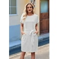 thumbnail image 6 of Women'S Summer Striped Short Sleeve T Shirt Dress Casual Tie Waist with Pockets Light Gray L, 6 of 10
