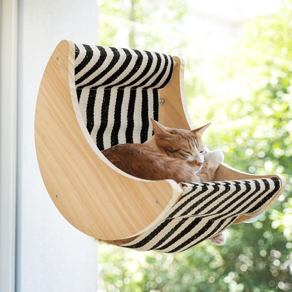 TJOUL Window Cat Beds for Indoor Cats Perches Moon Shelves Mounted with Strong Suction Cups Cat Window Seat for Sleep and Watch Birds(Stripe)