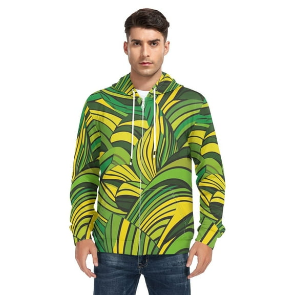 Green and Yellow Color Men’s Hoodies Sweatshirt with Full Zip Pockets Fleece Jackets
