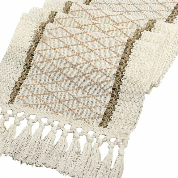 AUQ Table Runner,Structured Fiber Fabric Table Runners 72 Inches Long,Tassel Tie Finish Farmhouse Table Runner,Style1,30*200cm