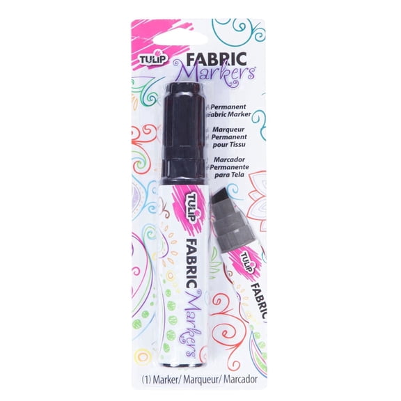 Tulip Permanent Fabric Marker, Black Jumbo Chisel Tip No Heat Set, Minimal Bleed, Fast Drying for Clothes, Shoes, Bags & Fabric Crafts