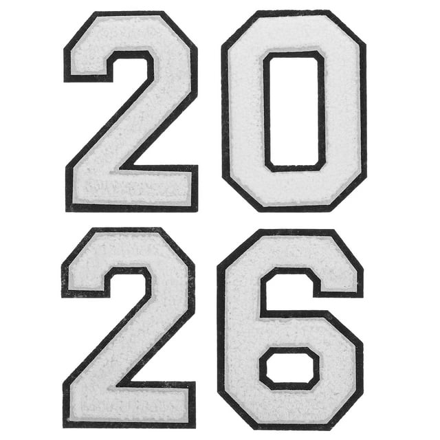 4 parches de chenilla 2026, blancos, termoadhesivos, para ropa, sombreros, mochilas, recuerdos de fiesta de graduación y eventos de espíritu de equipo.