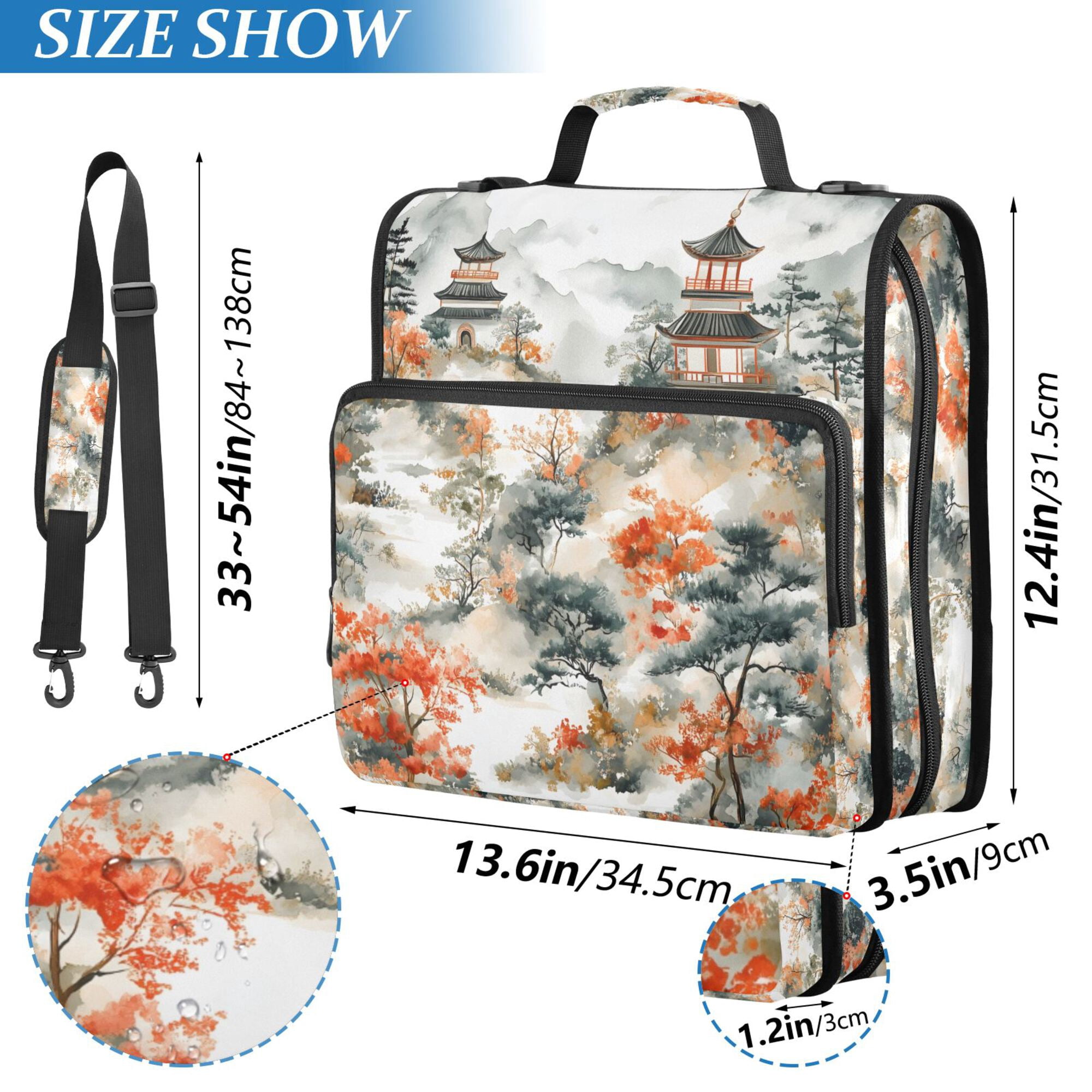 FORMRS Zipper Binder with Shoulder Strap 2-inch Ring 500 Sheet Capacity File Bag, Mountain Pattern