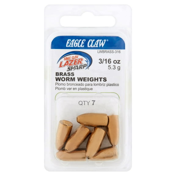 Lazer Sharp Worm Weight, Brass, 3/16 oz., 7 Pack