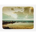 thumbnail image 1 of Landscape Bath Mat, Island Scenery Near Ocean Sea with Clouds Puddle Stones Gloomy Air Photo, Non-Slip Plush Mat Bathroom Kitchen Laundry Room Decor, 29.5 X 17.5 Inches, Beige Sepia Teal, Ambesonne, 1 of 2