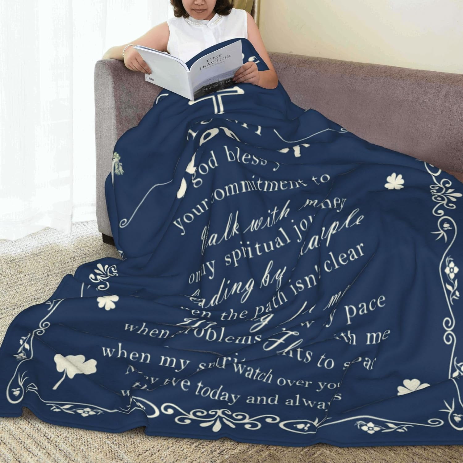Confirmation Sponsor Gifts for Women/Men, Christian Religious Thank You Gifts for Confirmation Sponsor Gift Blanket with Blessing and Appreciation Words, Dark Blue Catholic Blanket