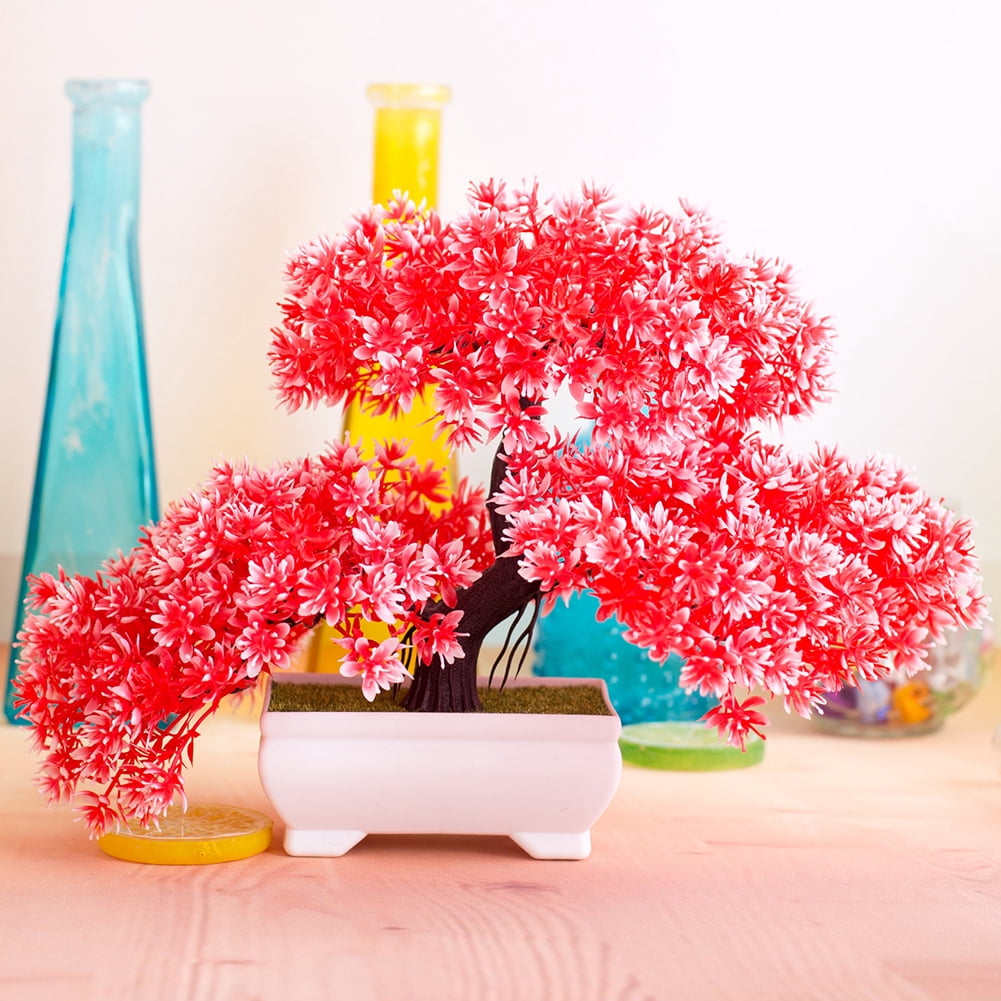 Farfi Artificial Tree Plant Bonsai Garden DIY Holiday Party Home Hotel Desktop Decor (Red)