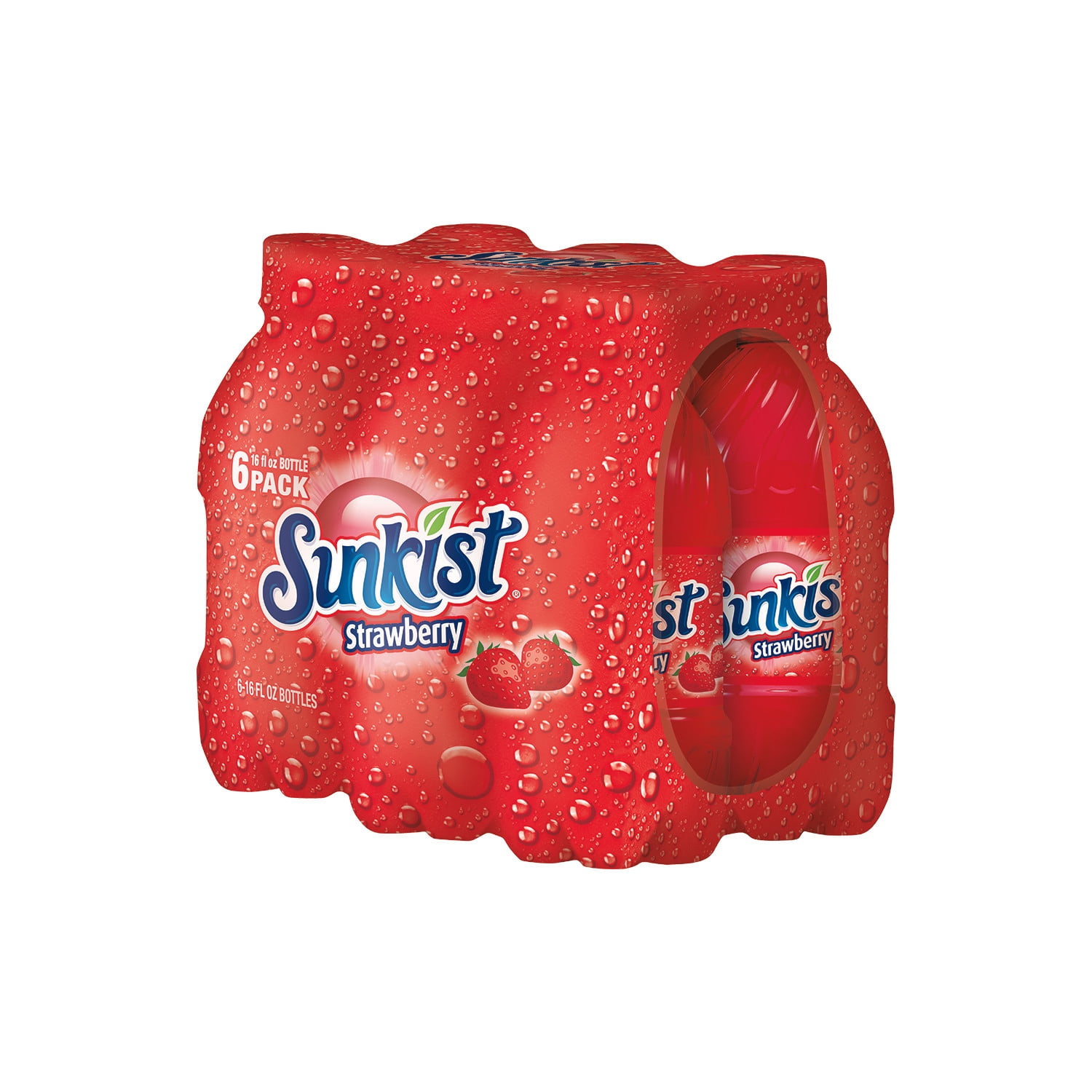 Sunkist Caffeine Free Strawberry Soda Pop, 16 fl oz, 6 Pack Bottles