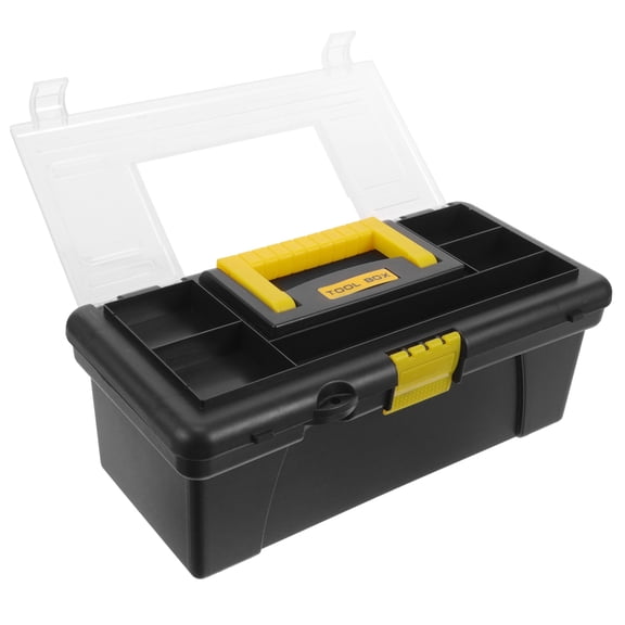 OFFIGAM Black Plastic Tool Box with Large Capacity and Secure Buckle for Mechanics and Home Use