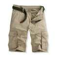 thumbnail image 2 of YLSDY Men's Summer Solid Color Split-Leg Shorts Multi-Pocket Cargo Shorts with Belt Straight Fit Bermuda Beach Shorts Khaki M, 2 of 3